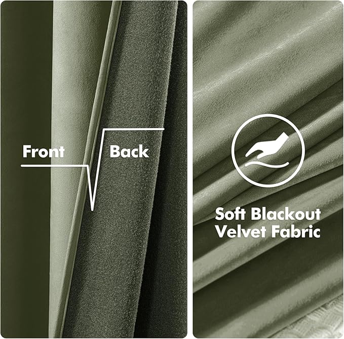 MIULEE Velvet Curtains Sage Green Elegant Grommet Curtains Thermal Insulated Soundproof Room Darkening Curtains/Drapes for Classical Living Room Bedroom Decor 52 x 63 Inch Set of 2