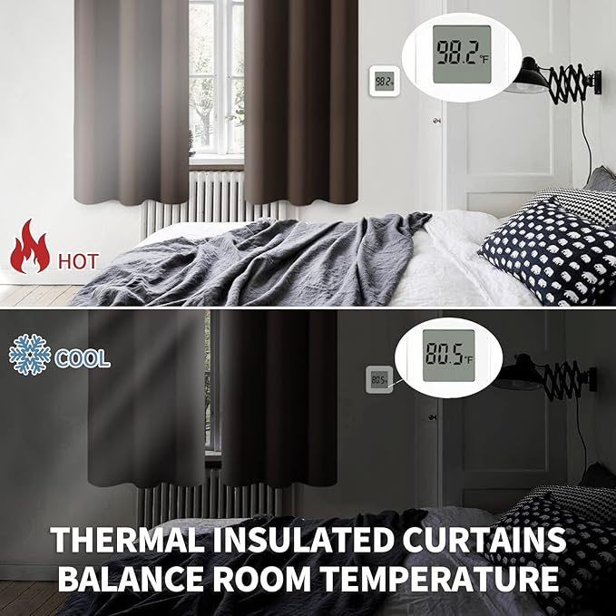 BGment Blackout Curtains for Living Room - Grommet Thermal Insulated Room Darkening Curtains for Bedroom, 2 Panels of 42 x 63 Inch, Brown