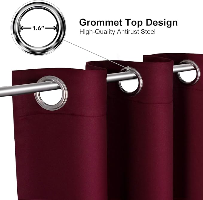 ChrisDowa Burgundyout Curtains 78 inches Long for Bedroom - 2 Panels Set Grommet Thermal Insulated Room Darkening Curtains for Living Room (Burgundy, 42 x 78 Inch)