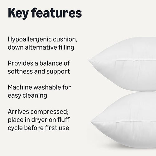 Amazon Basics Square Hypoallergenic Pillow Insert, Down Alternative Fiberfill, Sofa Bed Couch Decorative Stuffer, 20", 4-Pack