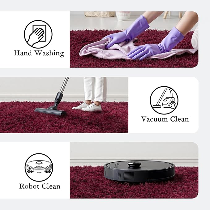 Area Rugs 9x12 Living Room, Shaggy Carpet Soft Plush Furry Bedside Rug Large Area Rugs for Bedroom Kids Girls Boys Home Decor Anti Slip(9 x 12, Burgundy)