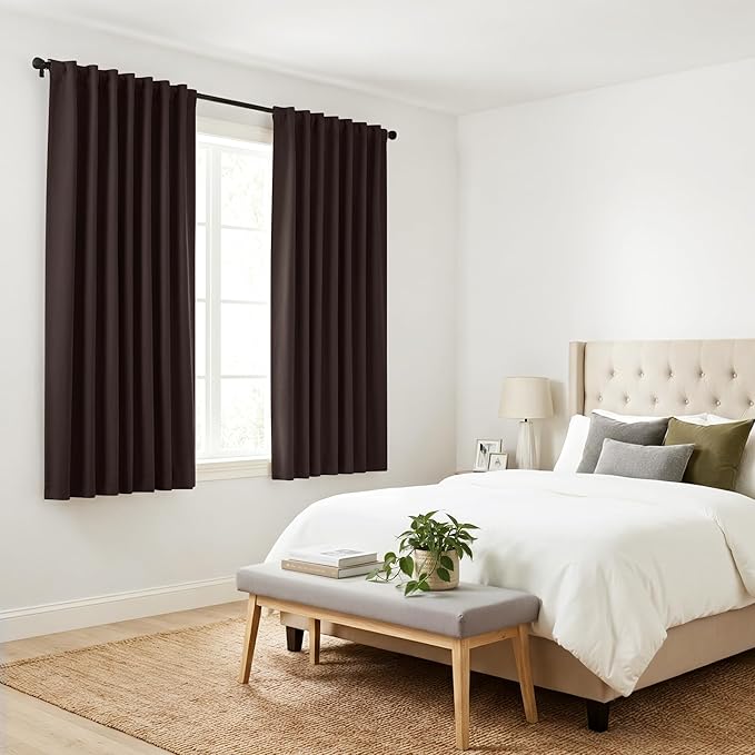 PONY DANCE Short Window Curtains - Back Tab Valances Home Decor Small Panels Light Block for Nursery/Bay Windows Bathroom, 42 Wide x 36 Inches Long, Brown, 2 Pieces