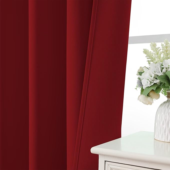 CUCRAF Red Blackout Curtains 72 inch Length 2 Panels Set, Rod Pocket Room Darkening Drapes for Bedroom Living Room, Insulated Thermal Light Blocking Window Curtain (W52 x L72 Inch)