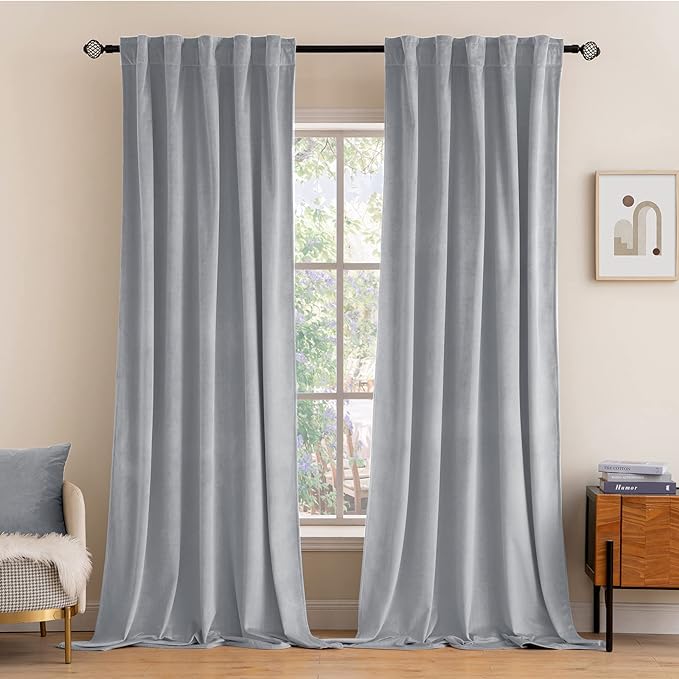 MIULEE Greyish White Velvet Curtains 108 inches Long 2 Panels - Luxury Blackout Curtains for Bedroom Living Room Thermal Insulated Fall Decor Super Soft Window Drapes Rod Pocket & Back Tab