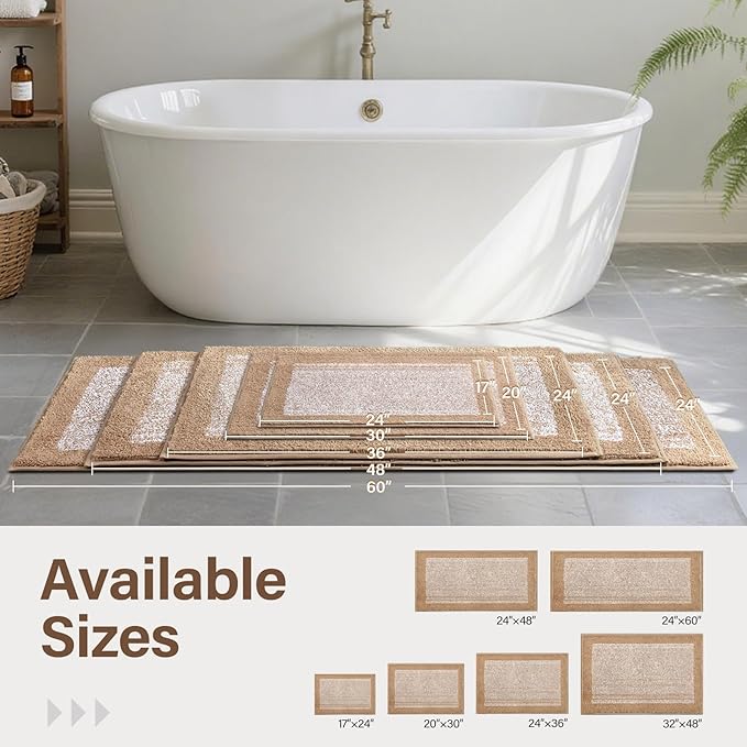 36x24 Large Bathroom Rugs Washable Non Slip, Beige Bath Mat for Bathroom Floor Tub, Soft Absorbent Quick Dry Mats for Shower, Bathtub,Home Decor