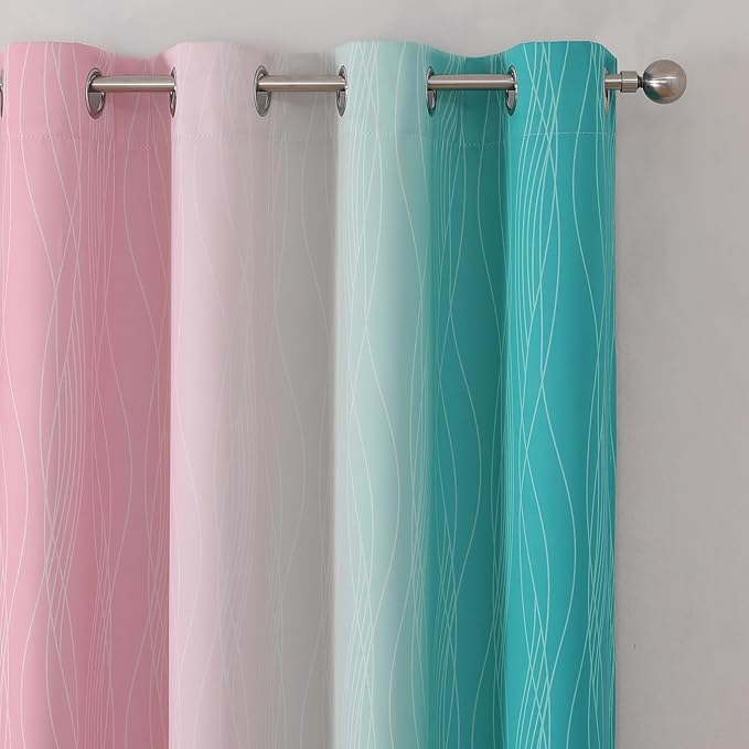 Estelar Textiler Pink and Teal Gradient Blackout Curtains for Bedroom, Thermal Insulated Ombre Drapes 84 Inches Long, Full Room Darkening Energy Saving Curtains for Living Room, 52Wx84L, 2 Panels
