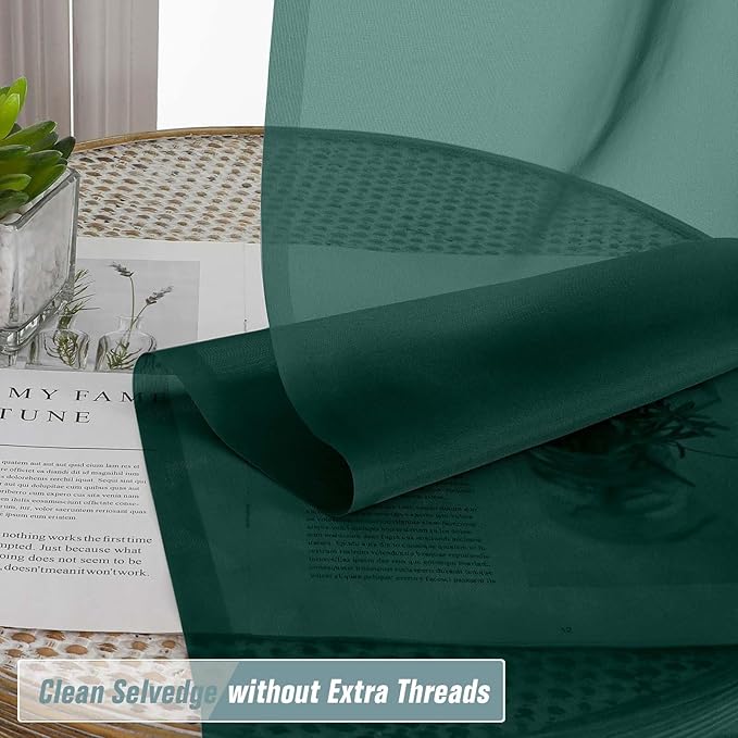 Green Sheer Curtains 63 Inch Length 2 Panels, Soft Voile Sheer Curtains for Christmas, Breathable Light Filtering Window Treatments, Dual Rod Pocket Panels, Hunter Green, 2x42Wx63L Inches