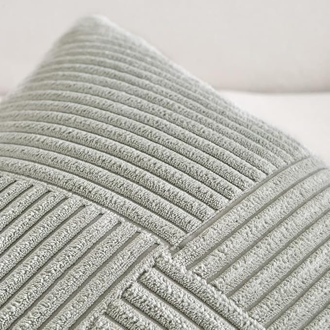 Fancy Homi 2 Packs Grey Decorative Throw Pillow Covers 16x16 Inch for Living Room Couch Bed Sofa, Rustic Farmhouse Boho Home Decor, Soft Corss Patchwork Corduroy Textured Square Cushion Case 40x40 cm