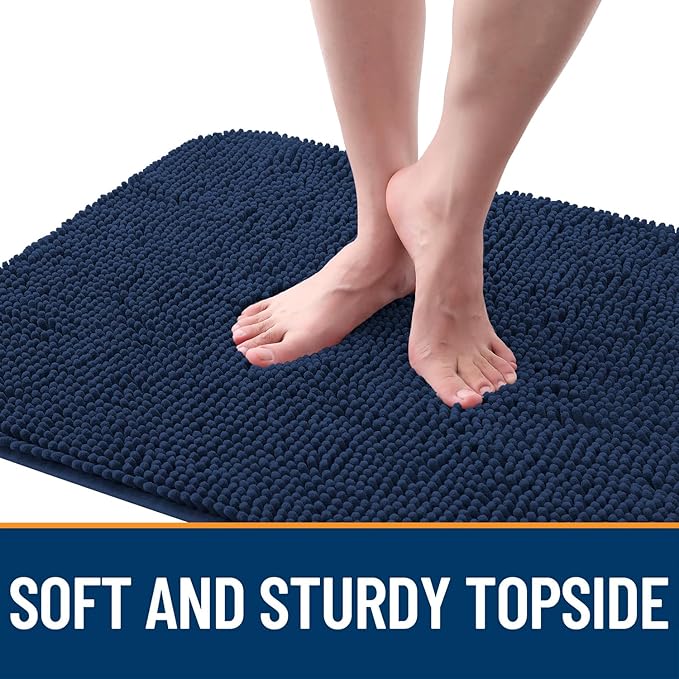 OLANLY Dog Door Mat for Muddy Paws 47x32, Absorbs Moisture and Dirt, Absorbent Non-Slip Washable Doormat, Quick Dry Chenille Mud Mat for Dogs, Entry Indoor Entryway Carpet for Inside Floor, Dark Blue