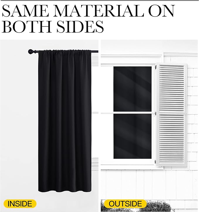 NICETOWN Living Room Blackout Shades - All Season Rod Pocket Thermal Insulated Solid Blackout Curtains/Drapes for Living Room (Set of 2, 42 inches by 84 Inch, Black)