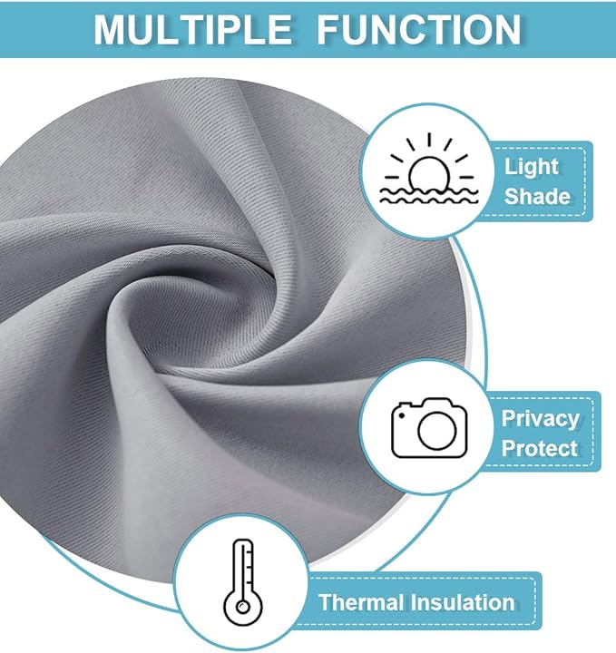 RYB HOME Short Blackout Curtains for Bedroom, Room Darkening Insulated Summer Heat Light UV Blocking Energy Saving Drapes for Nursery, Width 34 by Length 48, Silver Grey, Set of 2