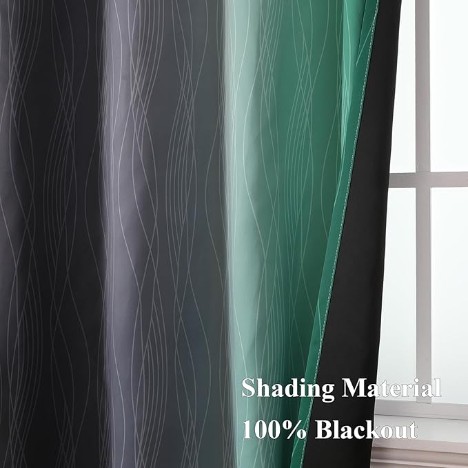 Estelar Textiler Black and Green Ombre Blackout Curtains 84 Inch Length 2 Panels Set for Living Room, Energy Saving Thermal Insulated Light Blocking Grommet Window Drapes for Bedroom,52Wx84L,2 Panels