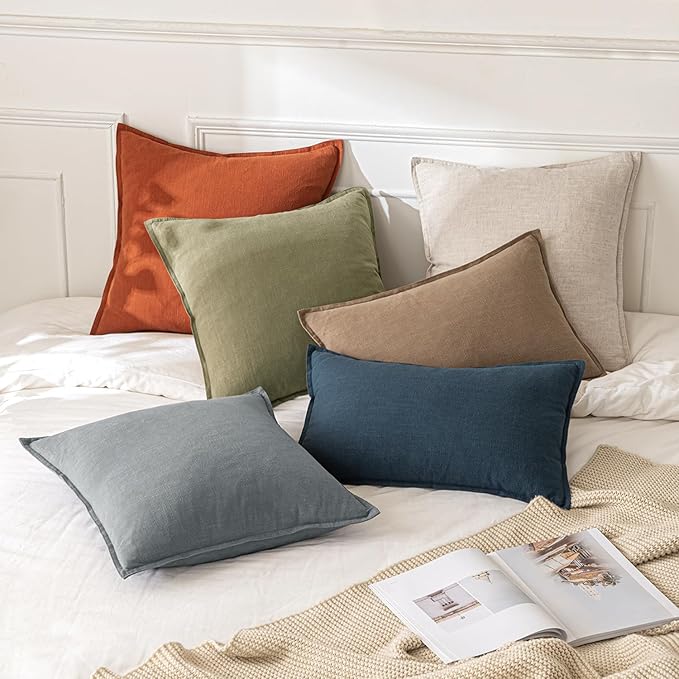 MIULEE Decorative Linen Pillow Covers 18x18 Inch Natural Beige Boho Farmhouse Neutral Couch Throw Pillows for Bed Pack of 2 Accent Modern Pillowcase Sofa Livingroom Home Decor