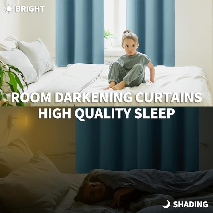 BGment Room Darkening Curtains 95 Inches Long - Grommet Thermal Insulated Drapes Window Treatment Curtains for Bedroom, 2 Panels, 52 x 95 Inch, Greyish Blue
