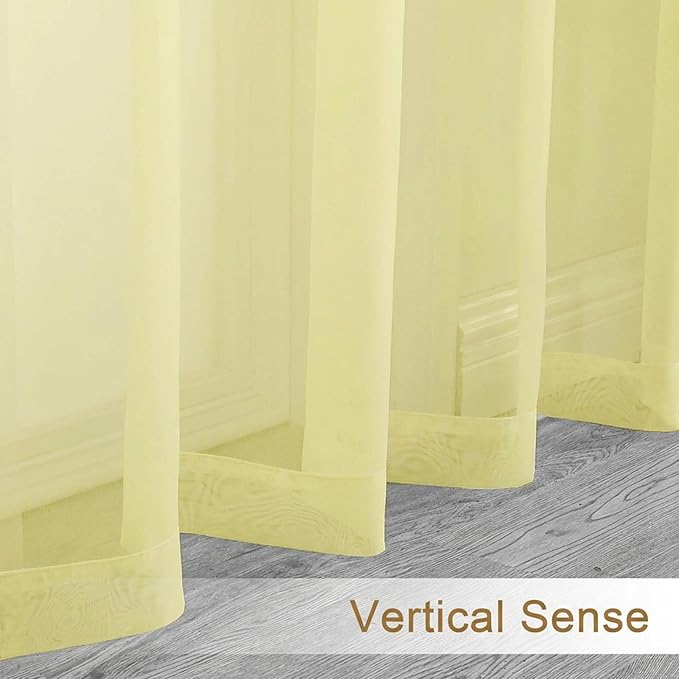 Chyhomenyc Sheer Curtains 54 Inch Long 2 Panels Set - Light Filtering Short Soft Airy Short Cafe Curtains, Modern Rod Pocket for Dinning Living Room Bedroom, 42Wx54L Inch, Light Yellow