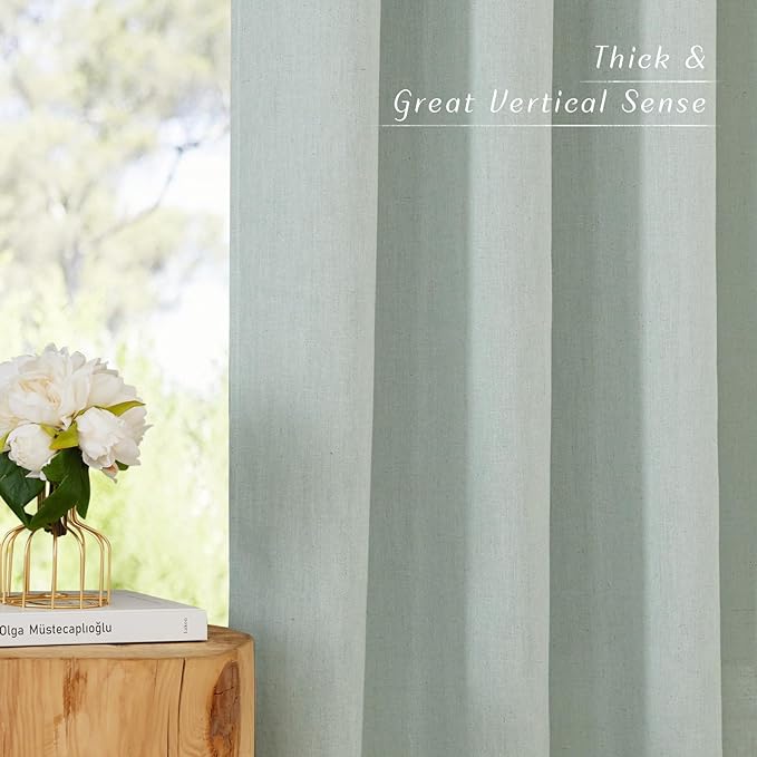 NICETOWN Linen Curtains 96 inches Long for Living Room, Grommet Semi Sheer Drapes Linen Weave Window Treatments Privacy Added with Light Filtering for Bedroom, Sage Green, W34 x L96, 2 Panels