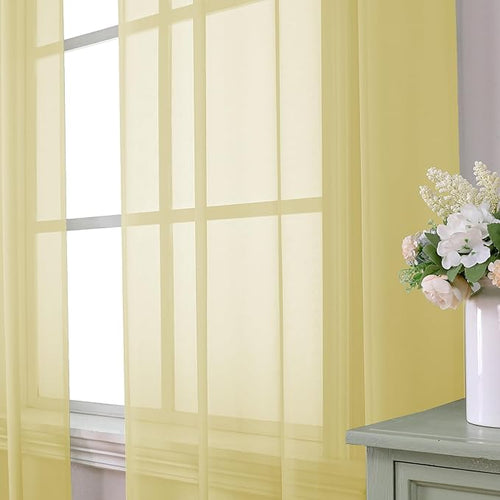 Aiyufeng Yellow Sheer Curtains 2 Panel Sets 90 Inches Long - Transparent Light Weight Soft Yellow Window Treatment Panels for Study Room/Living Room/Guest Room, Per Panel W42 X L90 inches