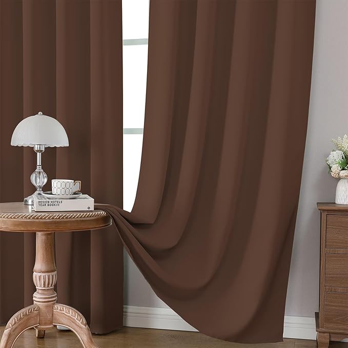 CUCRAF Brown Blackout Curtains 45 inch Length 2 Panels Set, Rod Pocket Room Darkening Drapes for Bedroom Living Room, Insulated Thermal Light Blocking Window Curtain (W52 x L45 Inch)