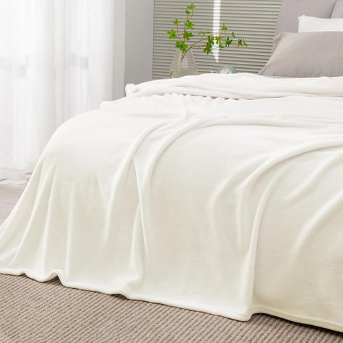 BEDELITE Fleece Blankets Queen Size Cream Throw Blankets for Bed, Luxury Plush Cozy Fuzzy Blanket 90x90 inches, Super Soft Warm Lightweight Throw Blanket All Seasons Suitable