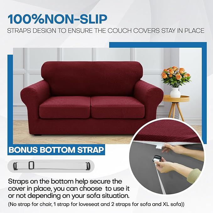 XINEAGE 2026 New 2 Pieces Chair Covers with Arms Super Stretch Chair Slipcover for Living Room Pet Dog Universal Slip Cover Anti Slip Armchair Furniture Protector (Wine Red), 31"-46"(1 Cushion)