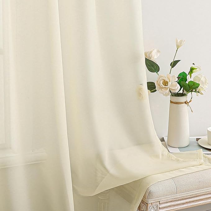 MIULEE 2 Panels Solid Color Light Cream Sheer Window Curtains Elegant Window Voile Panels/Drapes/Treatment for Bedroom Living Room (54 X 102 Inches Light Cream)