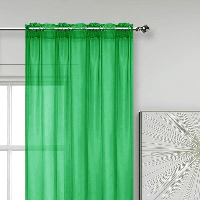 SpaceDresser Sheer Voile Window Treatment Rod Pocket Curtain Panels for Kitchen Bedroom Living Room Drapes Sunlight Filtering Privacy Semi Home Decor Assorted Colors Sizes (Green, 52 W x 45 L)