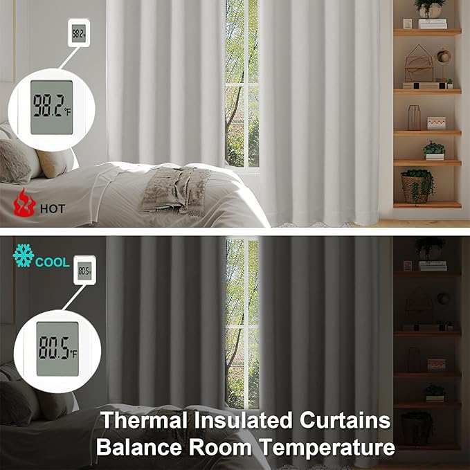 Simplebrand Ava Natural Blackout Curtains for Bedroom 96 Inches Long 2 Panels, Solid Thermal Insulated, Energy Saving Living Room Window Treatment Curtains Blackout Drapes, W40 x L96 Inch, Natural