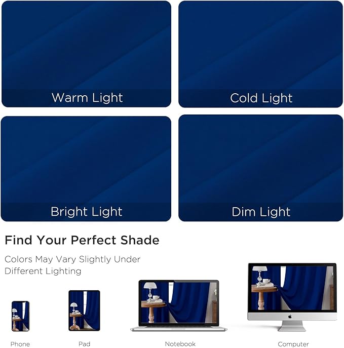CUCRAF Royal Blue Blackout Curtains 45 inch Length 2 Panels Set, Rod Pocket Room Darkening Drapes for Bedroom Living Room, Insulated Thermal Light Blocking Window Curtain (W52 x L45 Inch)