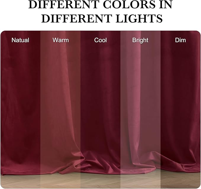RYB HOME Burgundy Red Velvet Curtains for Christmas Decor, Soft Luxury Backdrops for Studio Theater, Back Tab Design for Bedroom Living Room, 52" W x L102 L, 2 Panels Set