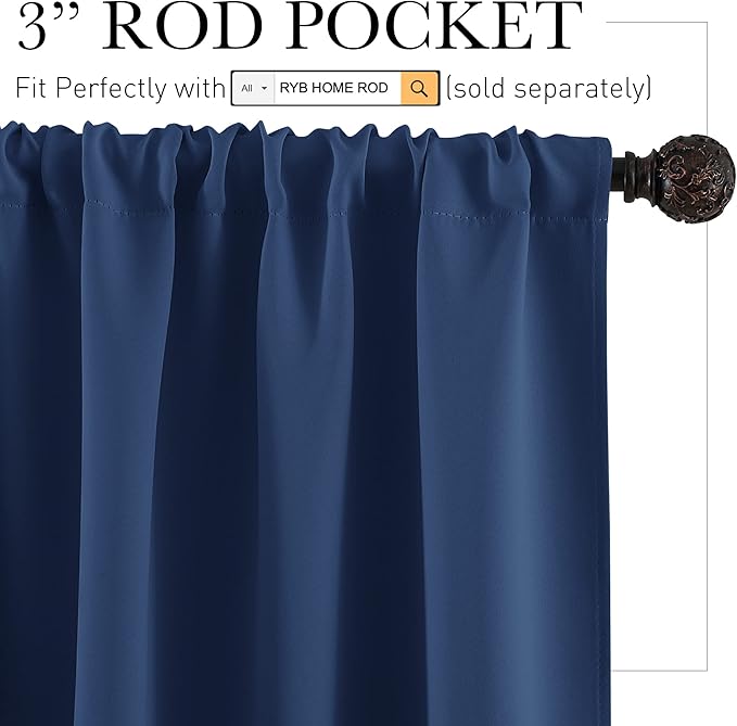RYB HOME Large Blackout Curtains for Bedroom 84 inches Long 2 Panels Set, Privacy Thermal Insultaed Sunlignt Heat Blocking Drapes for Sliding Patio Door, Width 70 by Length 84, Navy Blue