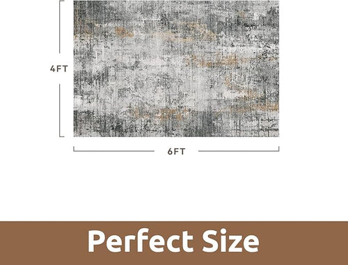 4 x 6 Area Rugs for Living Room, Machine Washable Non Slip Rug Ultra Soft Low Pile Indoor Carpet Modern Abstract Rugs for Bedroom Office Room Dining Room Beside, Grey