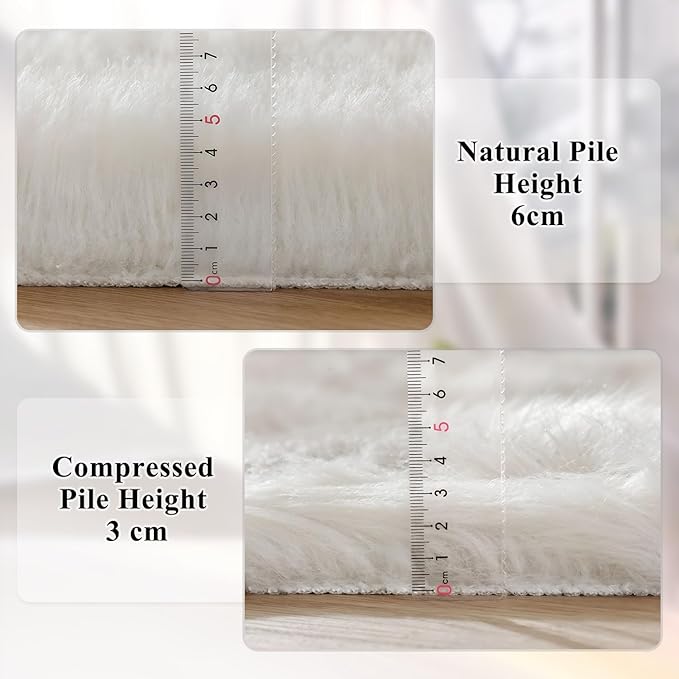 ORINOVA White Fluffy Faux Sheepskin Washable Fur Round Rug 5ft Nursery Rugs for Bedroom Plush Boho Circle Rug for Living Room Teen Room Décor