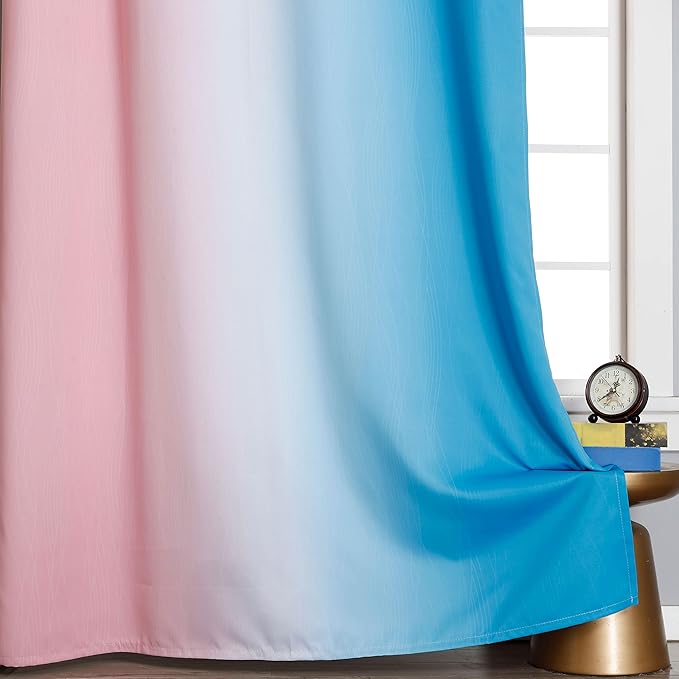 Estelar Textiler Ombre Pink and Blue Blackout Curtains 72 Inch Length 2 Panels, Full Light Blocking Curtains for Bedroom, Grommet Thermal Insulated Gradient Drapes for Living Room, 42x72 Inch
