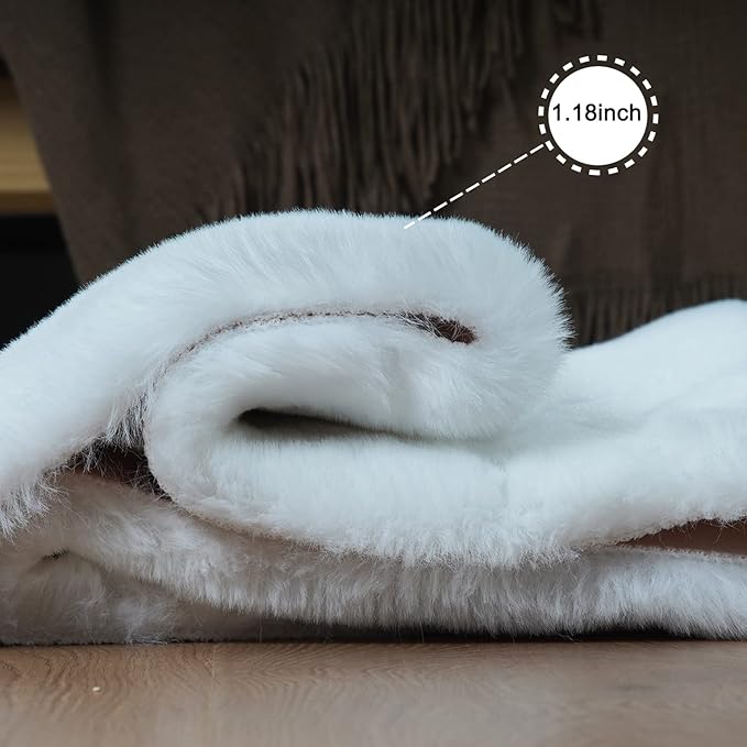 Ghouse Soft Faux Sheepskin Fur Rug 2x6 White Fluffy Bedside Rugs Plush Rug Shag Nursery Carpet Area Rugs for Living Room Bedroom Playing Room Decor