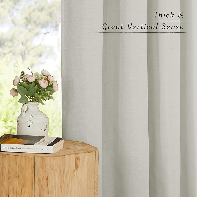 NICETOWN Rustic Linen 132 inch Long Curtains for Living Room, Grommet Privacy Added Thick Linen Weave with Light Filter Window Curtains & Drapes for Bedroom, Gray, W55 x L132, 2 Panels