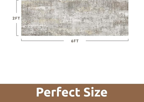 AMOAMI 2 x 6 Hallway Runner Rug Non Slip Super Soft Runner Rugs Machine Washable Low Pile Modern Abstract Runners for Hallways for Bedroom Laundry Room Kitchen, Beige