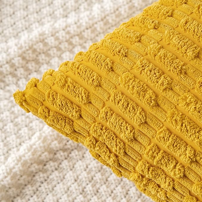 MIULEE Pack of 2 Corduroy Decorative Throw Pillow Covers 16x16 Inch Soft Boho Striped Pillow Covers Modern Farmhouse Home Decor for Summer Sofa Living Room Couch Bed Mustard Yellow