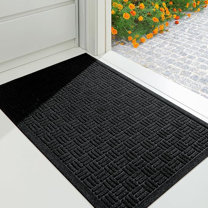 Mibao Front Door Mat Indoor Outdoor Entrance, Dirt Trapping Waterproof All-Season, All-Weather Doormat, Non-Slip Durable Natural Rubber Low Profile Easy Clean Patio Entrance Mat, 47" x 31.5", Black