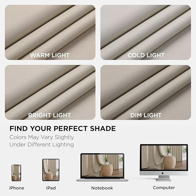 Joydeco Blackout Curtains 72 Inches Long 2 Panels Set, Thermal Insulated Long Curtains& Drapes 2 Burg, Room Darkening Drapes for Bedroom Living Room (Light Beige, W37 x L72 Inch)