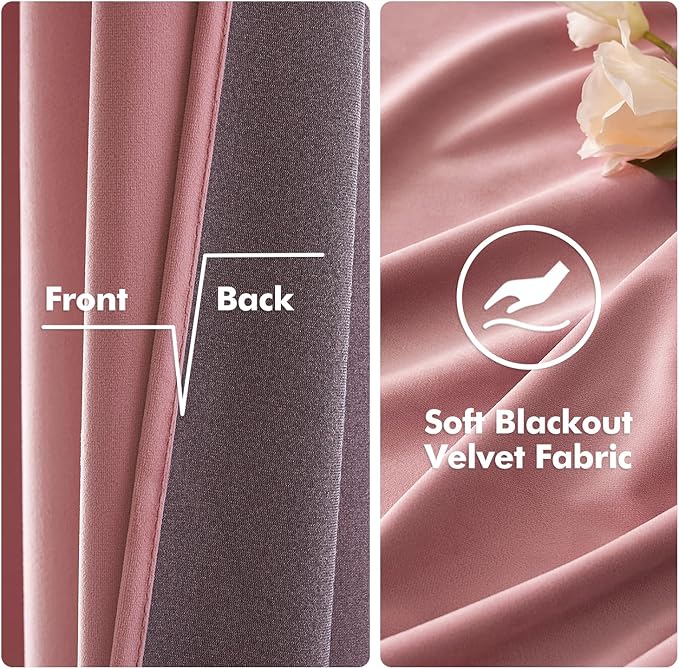 MIULEE Blush Pink Velvet Curtains Thermal Insulated Soundproof Room Darkening Blackout Curtains/Grommet Black Out Window Drapes for Home Theatre/Girls Room/Wedding Decor 52 x 108 Inches Set of 2
