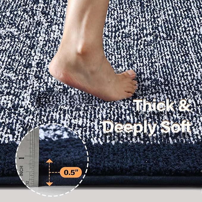 48x32 Large Bathroom Rugs Washable Non Slip, Dark Blue Bath Mat for Bathroom Floor Tub, Soft Absorbent Quick Dry Mats for Shower, Bathtub,Home Decor