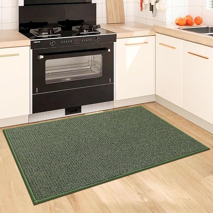 BEQHAUSE Kitchen Rugs 24"x36", Non-Slip Kitchen Mats for Floor, Super Absorbent and Stain Resistant Kitchen Rugs, Machine Washable Rugs for Kitchen, Hallway, Laundry & Sink, Green