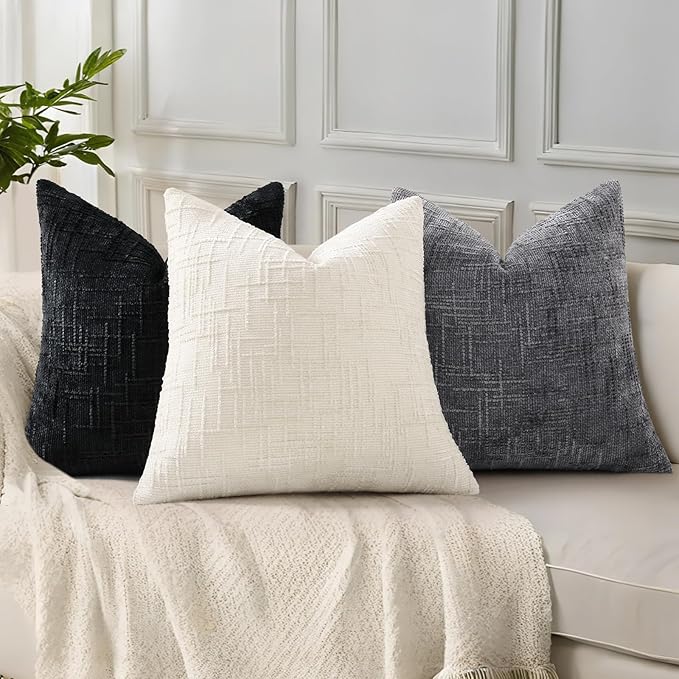 decorUhome Black Chenille Euro Sham Throw Pillow Covers 24x24 Set of 2 Textured Soft Cozy Slubby Couch Pillow Covers Modern Farmhouse Boho Decorative Pillow Cases for Bed Sofa Living Room