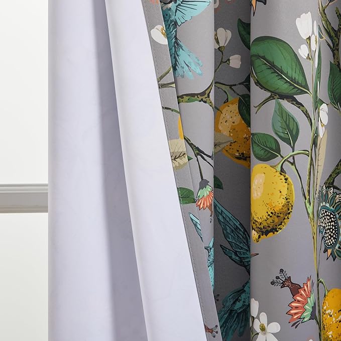 Topfinel Grey Curtains, Aesthetic Unique Rustic Thermal Insulated Noise Reducing Cottagecore Floral Flower Printed Modern Farmhouse Window Treatment 63 Inch Length 2 Panels Bedroom 52x63