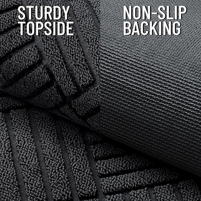 OLANLY Front Door Mat Outside Entrance 47x23, Absorbent, Heavy Duty Sturdy Natural Rubber Doormat Indoor Outdoor, Stain and Fade Resistant, Non-Slip Low Profile Floor Mat for Entryway, Black Diamond