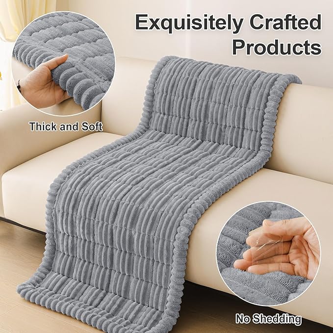 hyha Couch Covers for Dogs Washable, Non Slip Plush Dog Sofa Protectors, Fuzzy Pet Couch Covers for 3 Cushion Sofa Pet Friendly (Grey, 27.6" x 82.7")