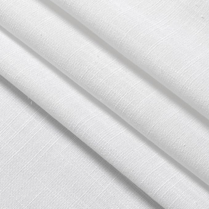 Nanspring 24 Inch White Linen Curtains for Kitchen Windows Over Sink - Cafe Semi Sheer Curtains Back Tab and Rod Pocket Modern Farmhouse Curtain for Bathroom 34 x 24 Inch,2 Panels