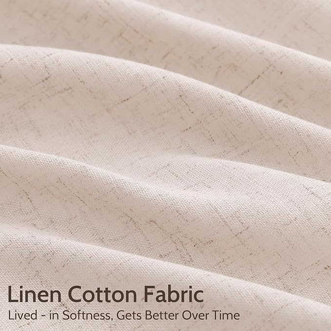 Nanspring Natural White Linen Curtains 108 Inches Long for Living Room Burlap Textured Neutral Farmhouse Sheer Curtains Back Tab Floor to Ceiling High Window Curtain for Bedroom 52x108, 2 Panels