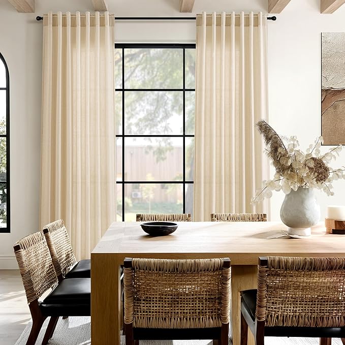 Nanspring Tan Linen Curtains 84 Inches Long for Bedroom Back Tab Light Filtering Privacy Semi Sheer Curtain Modern Farmhouse Decor Cotton Textured Drapes for Living Room 2 Panels 52x84