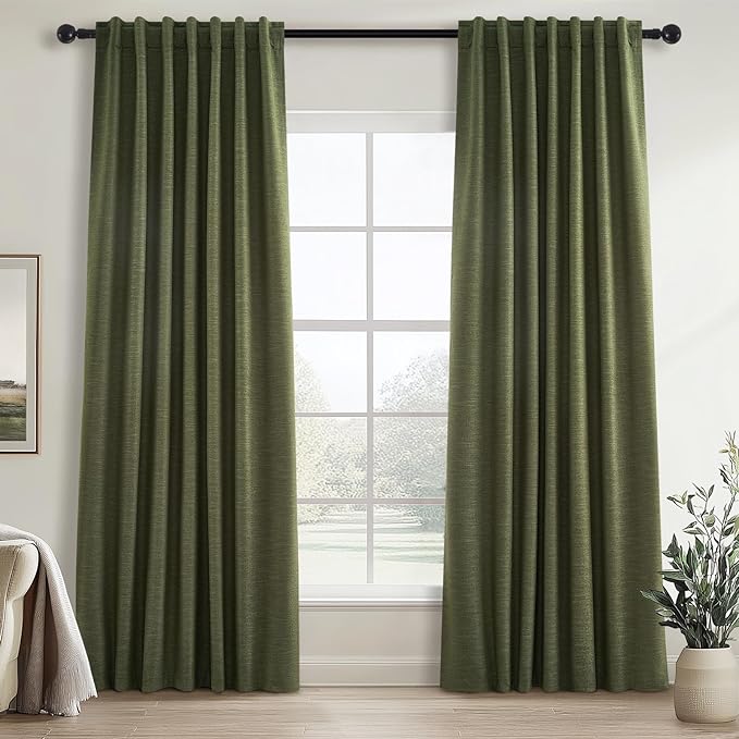 Topfinel Dark Olive Green Blackout Curtains 96 Inch Long 2 Panels Set with Hook,Back Tab Pinch Pleated Drapes for Track System,Darkening Modern Window Curtains for Bedroom,- Loden/Olive Forest 52x96